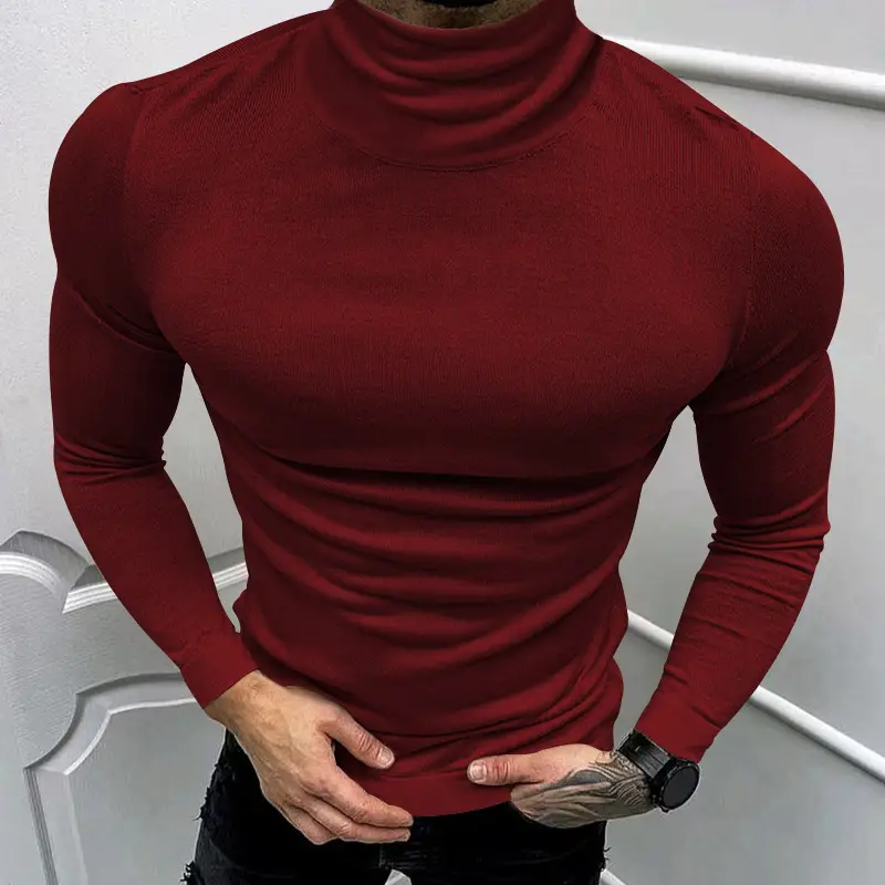2025 Men Pure Color Turtleneck Long Sleeve Knitwear — feature 18
