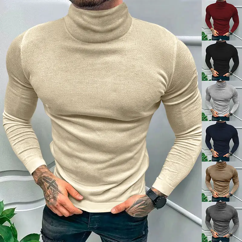 2025 Men Pure Color Turtleneck Long Sleeve Knitwear — feature 2