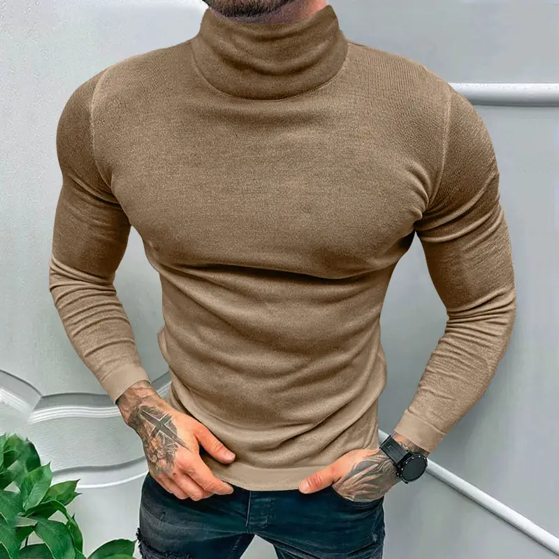 2025 Men Pure Color Turtleneck Long Sleeve Knitwear — feature 26