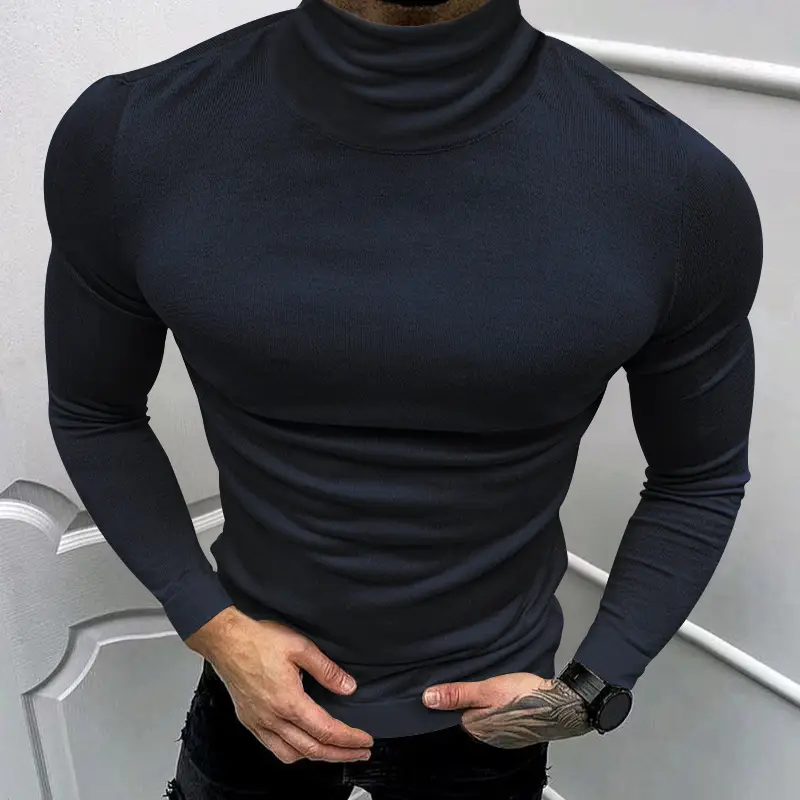 2025 Men Pure Color Turtleneck Long Sleeve Knitwear — feature 3