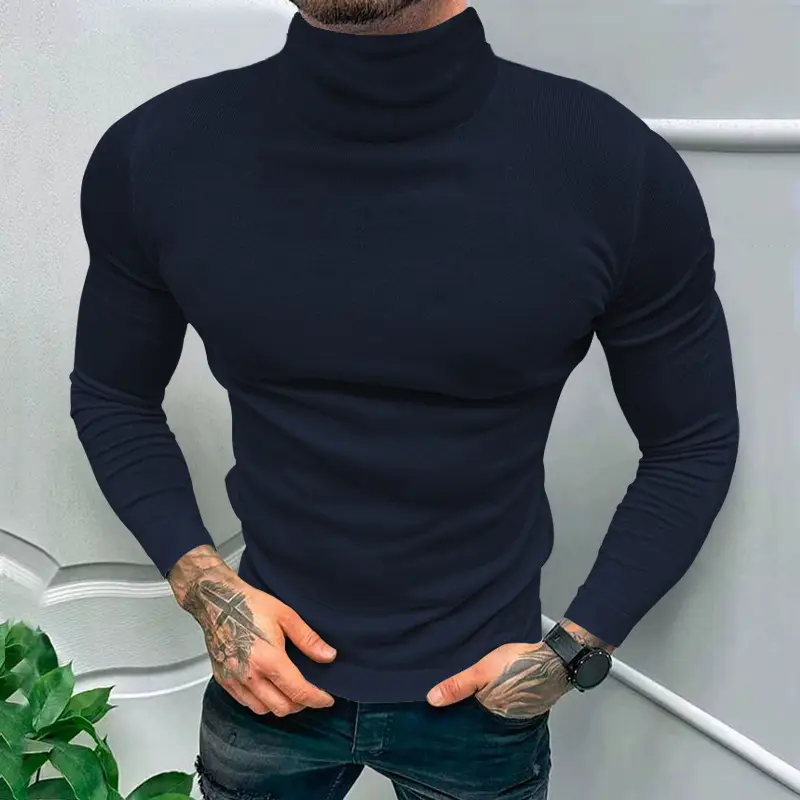 2025 Men Pure Color Turtleneck Long Sleeve Knitwear — feature 4