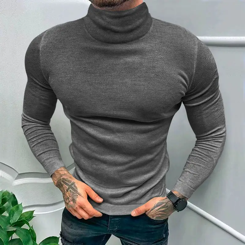 2025 Men Pure Color Turtleneck Long Sleeve Knitwear — feature 40