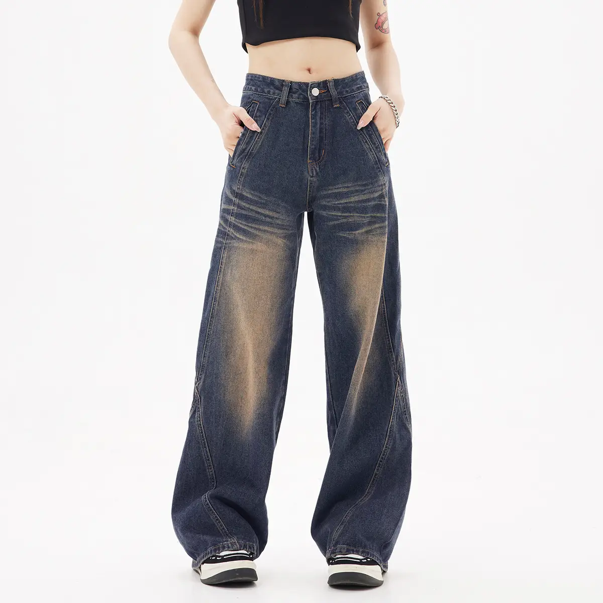 OREETA Wash Dark Blue Straight Jeans Men