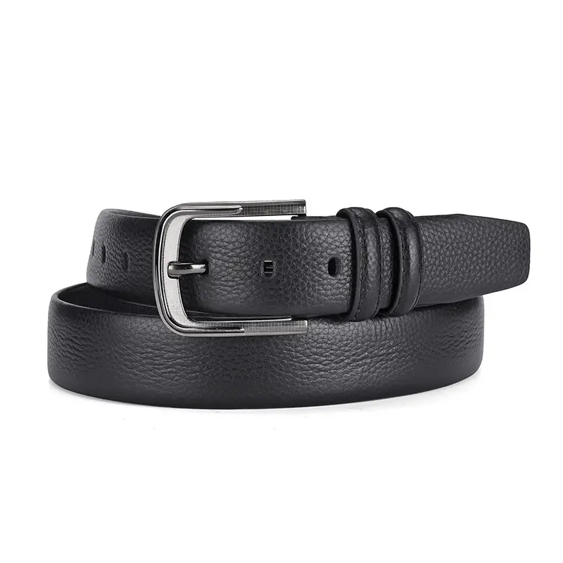 Men's Black Genuine Cowhide Belt 3.8" with Pin Buckle — feature 3