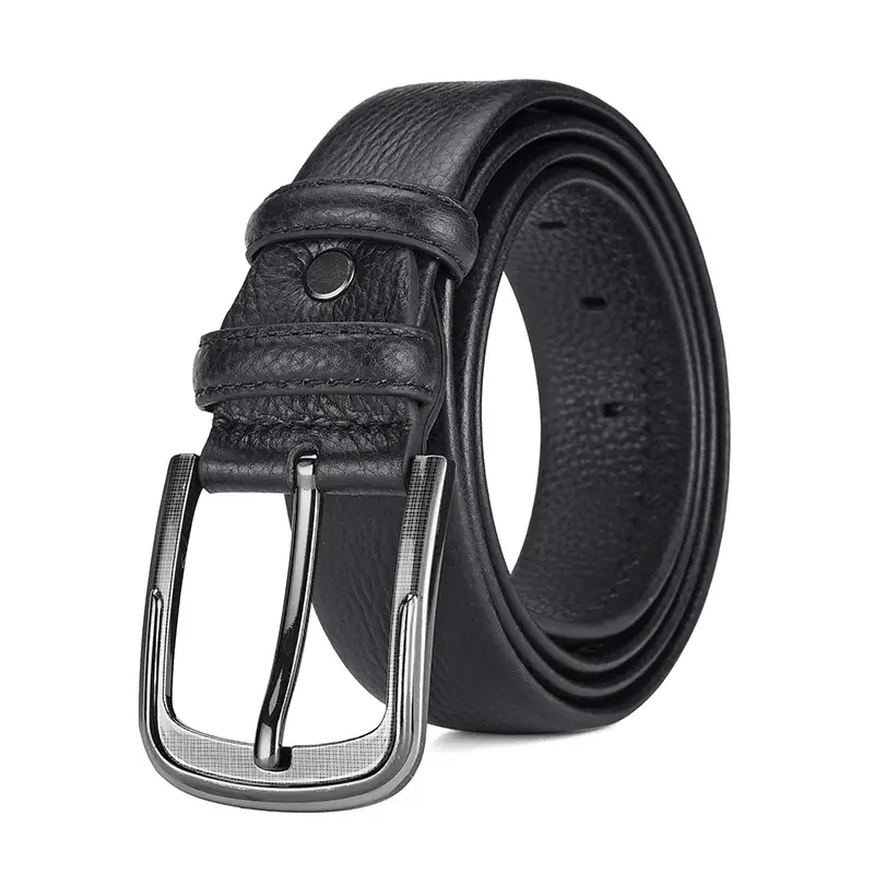 Men's Black Genuine Cowhide Belt 3.8" with Pin Buckle — feature 4