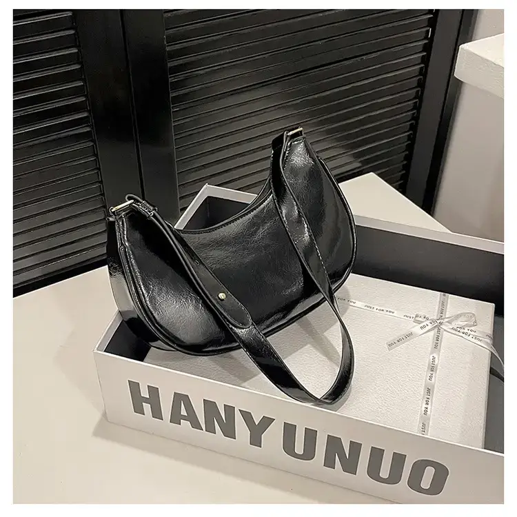 2024 Women's Black Shoulder Bag with Adjustable Strap - Image 3