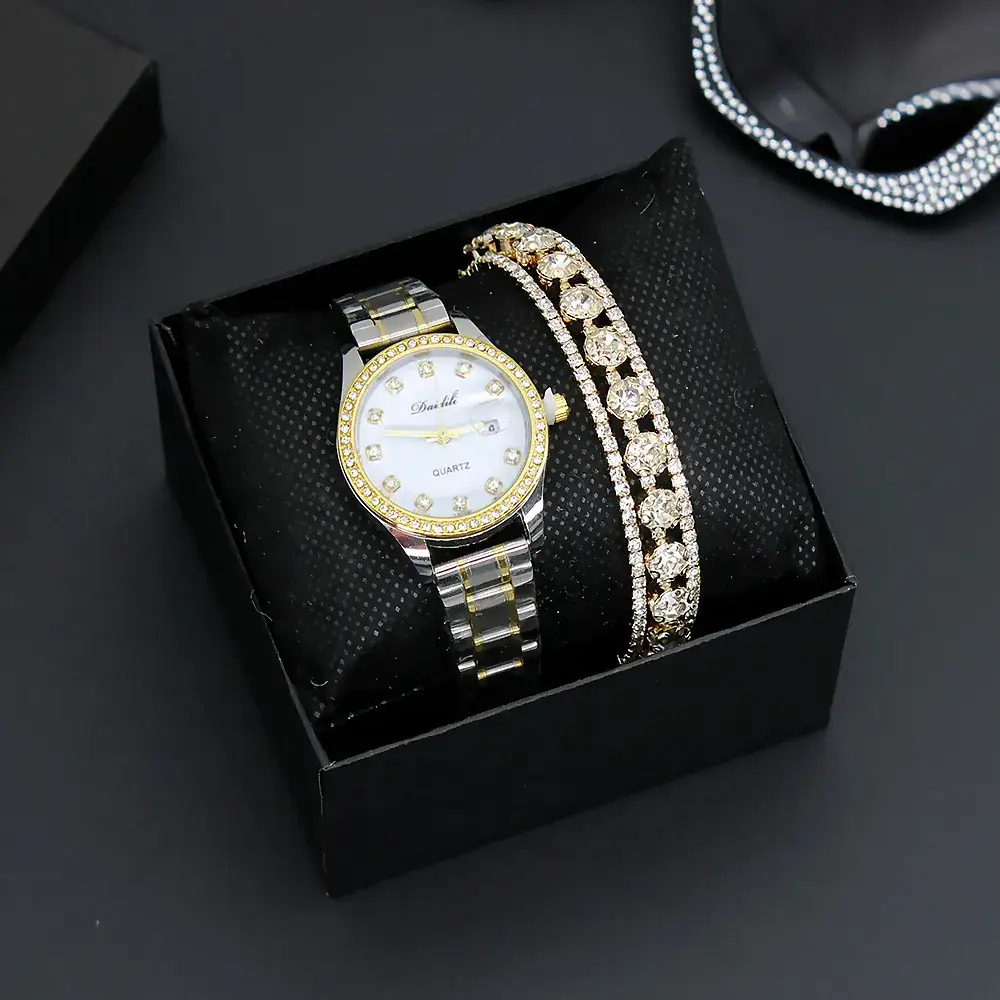 Women's Luxury Bracelet Watch Set with Diamond Bracelet - Image 2