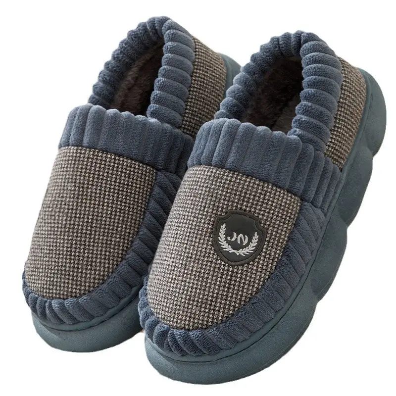 Extra Large size all-inclusive heel thick-soled cotton slippers men's home thickened plush indoor non-slip men's winter shoes winter