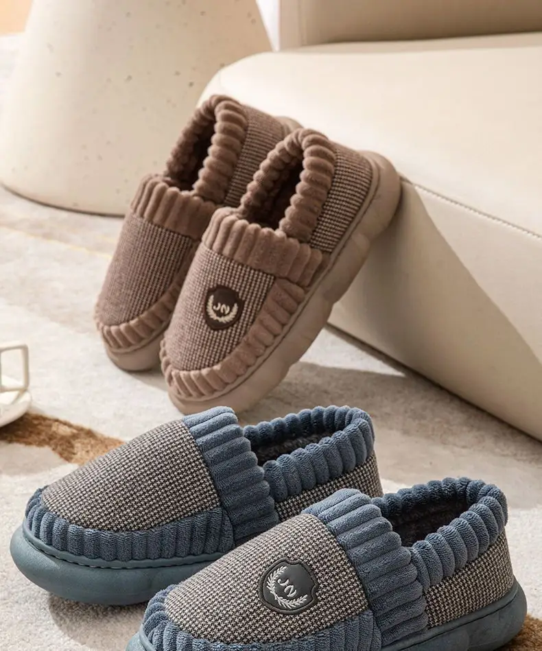 Extra Large size all-inclusive heel thick-soled cotton slippers men's home thickened plush indoor non-slip men's winter shoes winter — feature 1