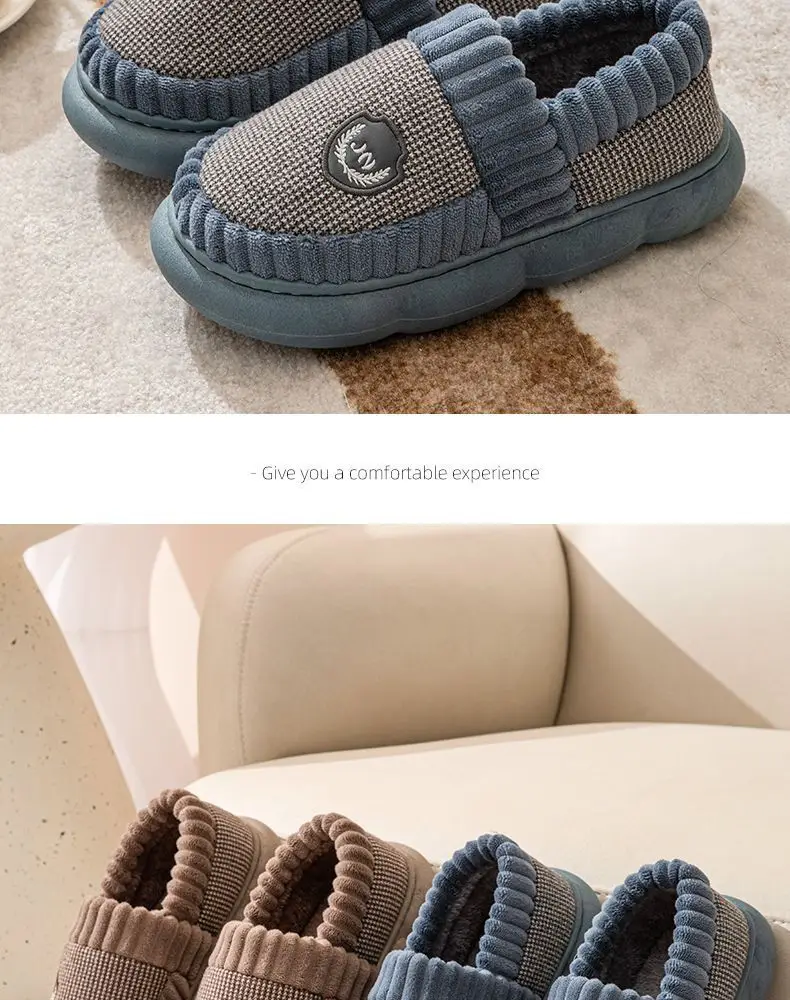 Extra Large size all-inclusive heel thick-soled cotton slippers men's home thickened plush indoor non-slip men's winter shoes winter — feature 16