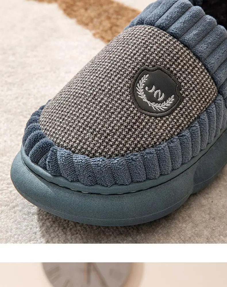 Extra Large size all-inclusive heel thick-soled cotton slippers men's home thickened plush indoor non-slip men's winter shoes winter — feature 7