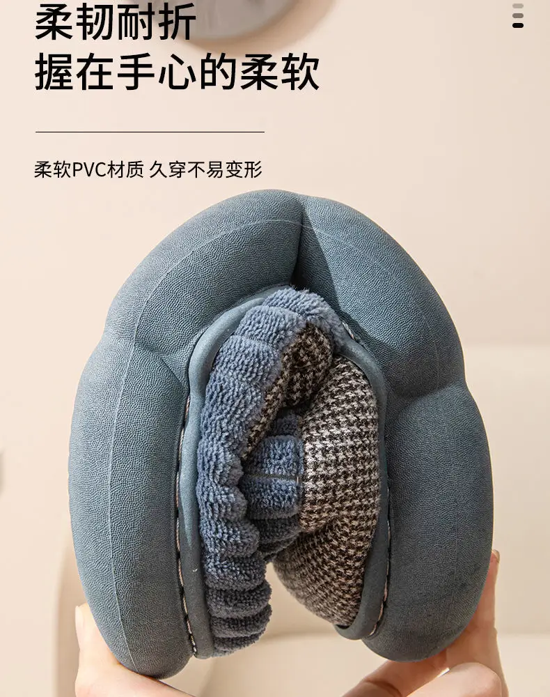 Extra Large size all-inclusive heel thick-soled cotton slippers men's home thickened plush indoor non-slip men's winter shoes winter — feature 8