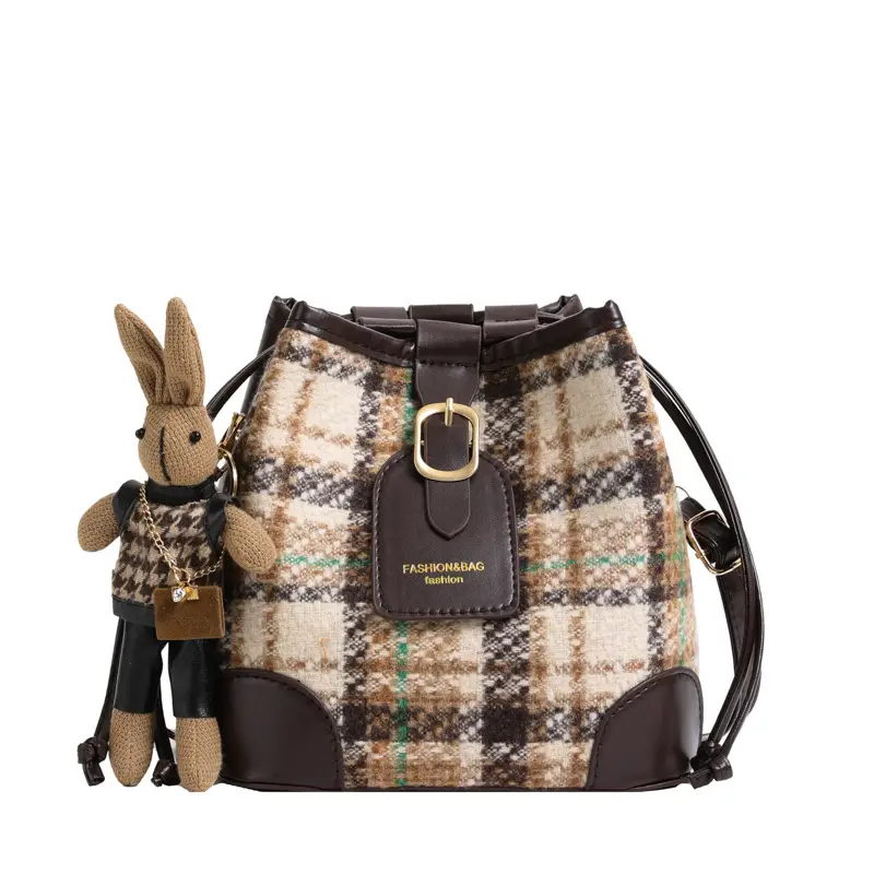 Plaid Woolen Crossbody Bag for Women Winter 2023 - Image 9