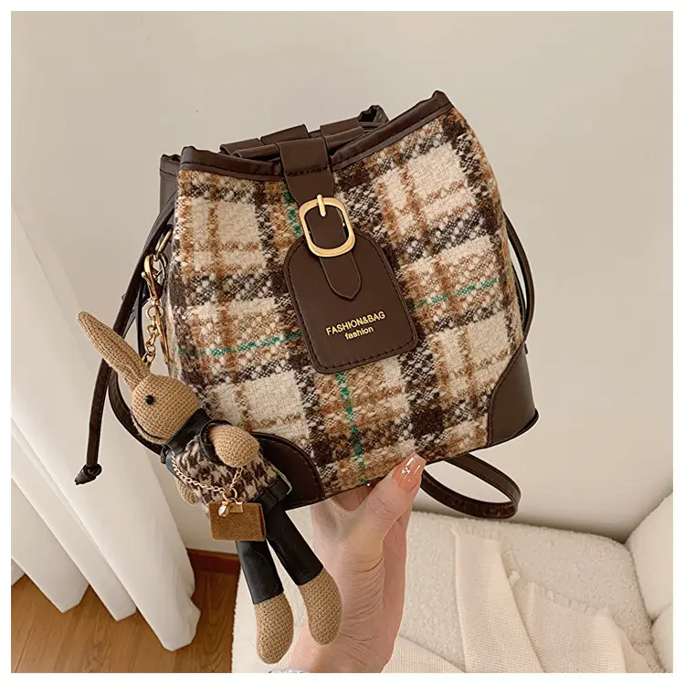 Plaid Woolen Crossbody Bag for Women Winter 2023 - Image 4