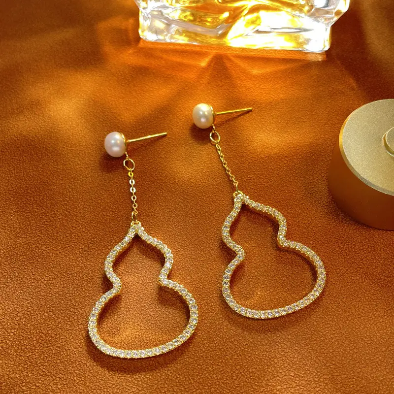 Freshwater Pearl Earrings 18k Gold Personalized Gold Gourd Earrings