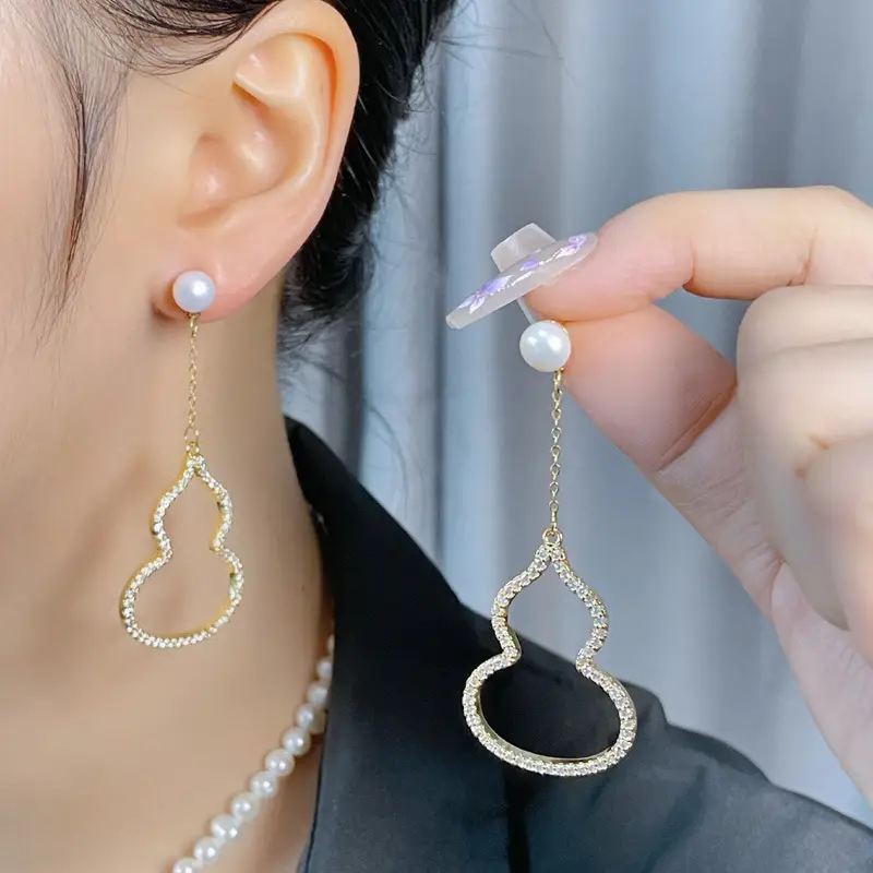 Freshwater Pearl Earrings 18k Gold Personalized Gold Gourd Earrings