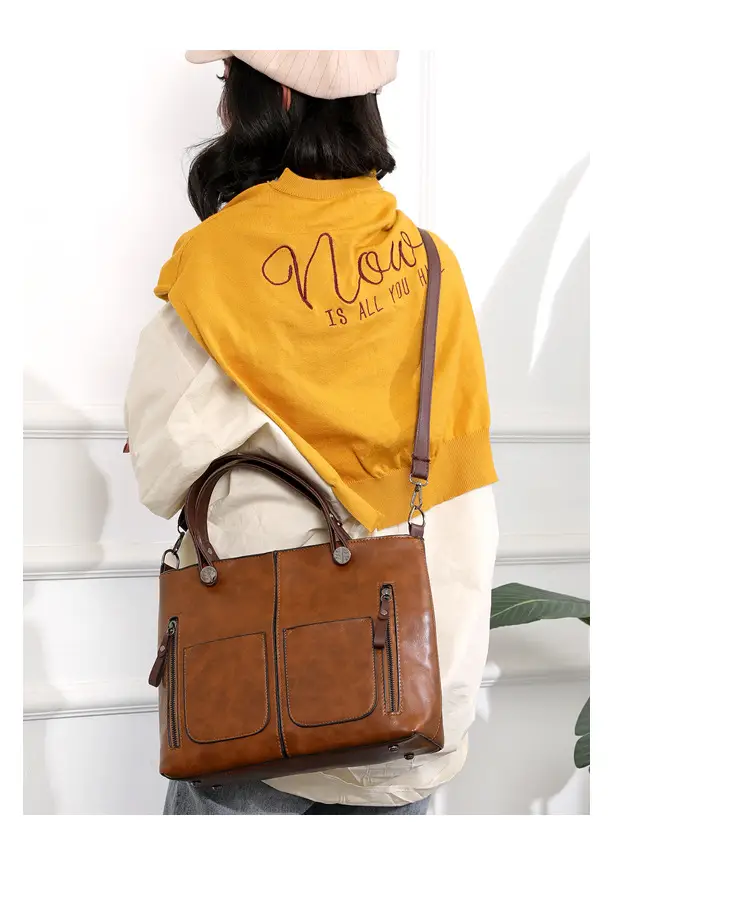 Brown Leather Shoulder Bag with Crossbody Strap — feature 10