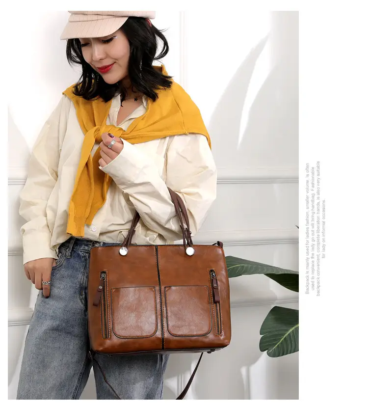 Brown Leather Shoulder Bag with Crossbody Strap — feature 11
