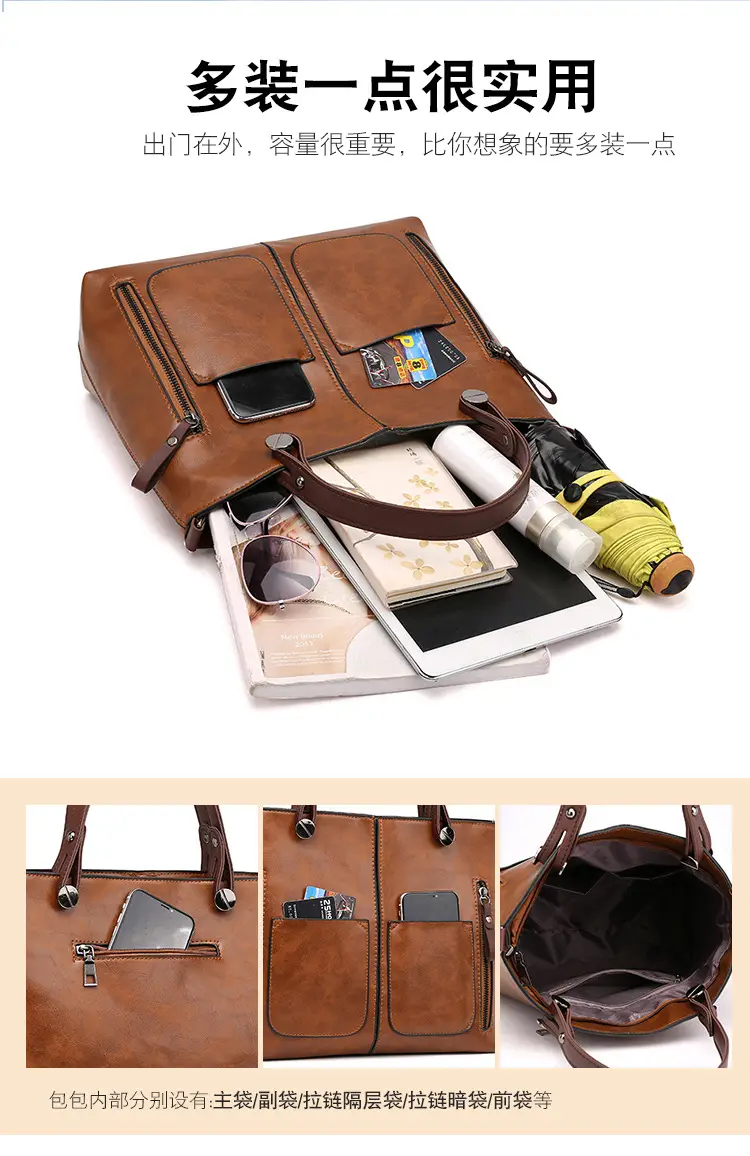 Brown Leather Shoulder Bag with Crossbody Strap — feature 5