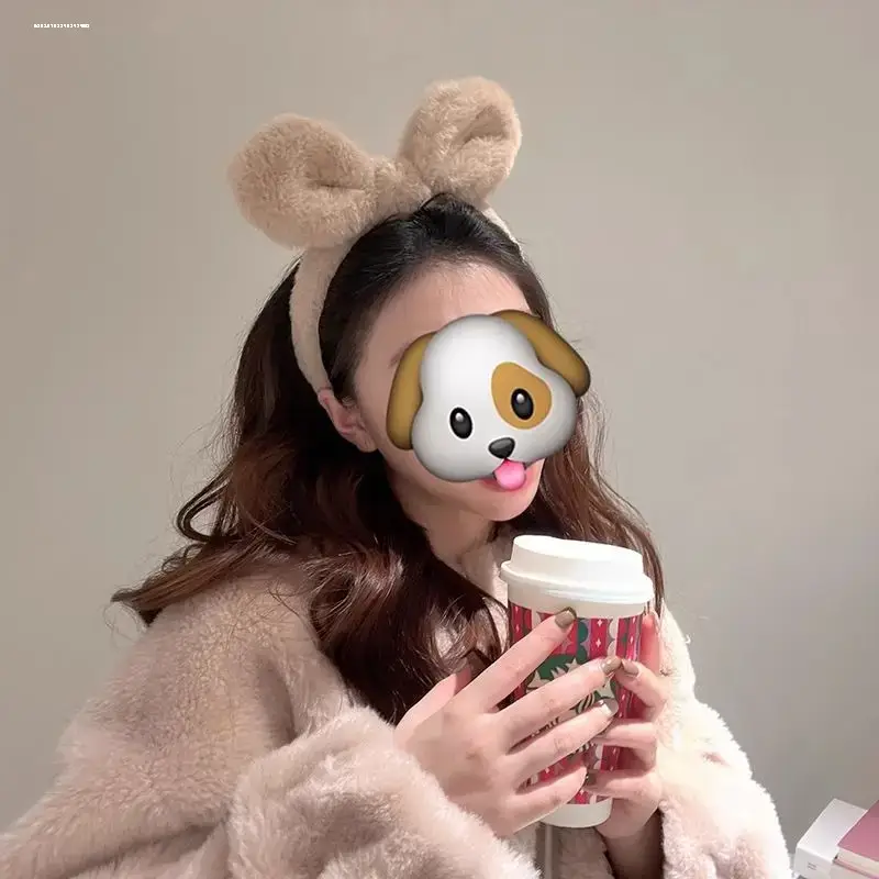 Plush Rabbit Ears Face Wash Headband for Women
