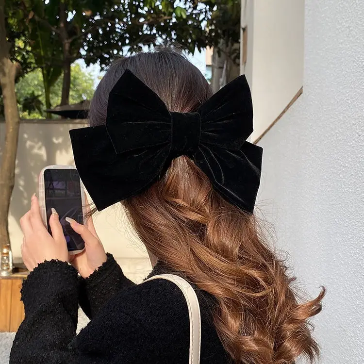 Autumn Winter Black Velvet Bow Hairpin Women - Image 5