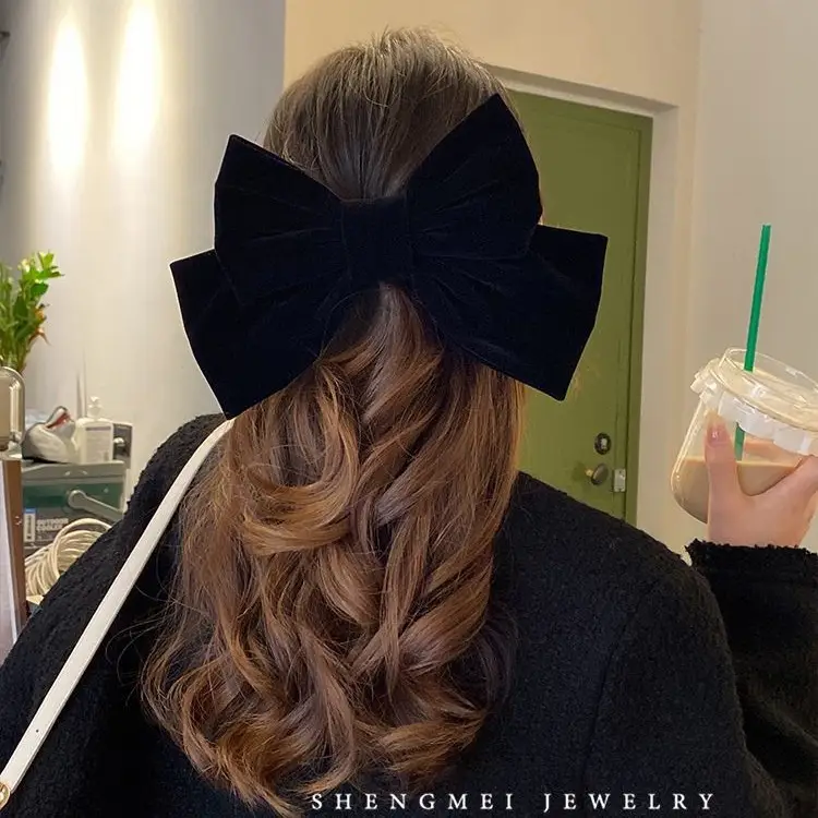 Autumn Winter Black Velvet Bow Hairpin Women - Image 6