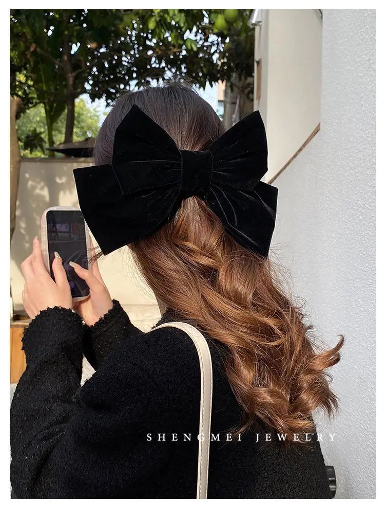 Autumn Winter Black Velvet Bow Hairpin Women — feature 2