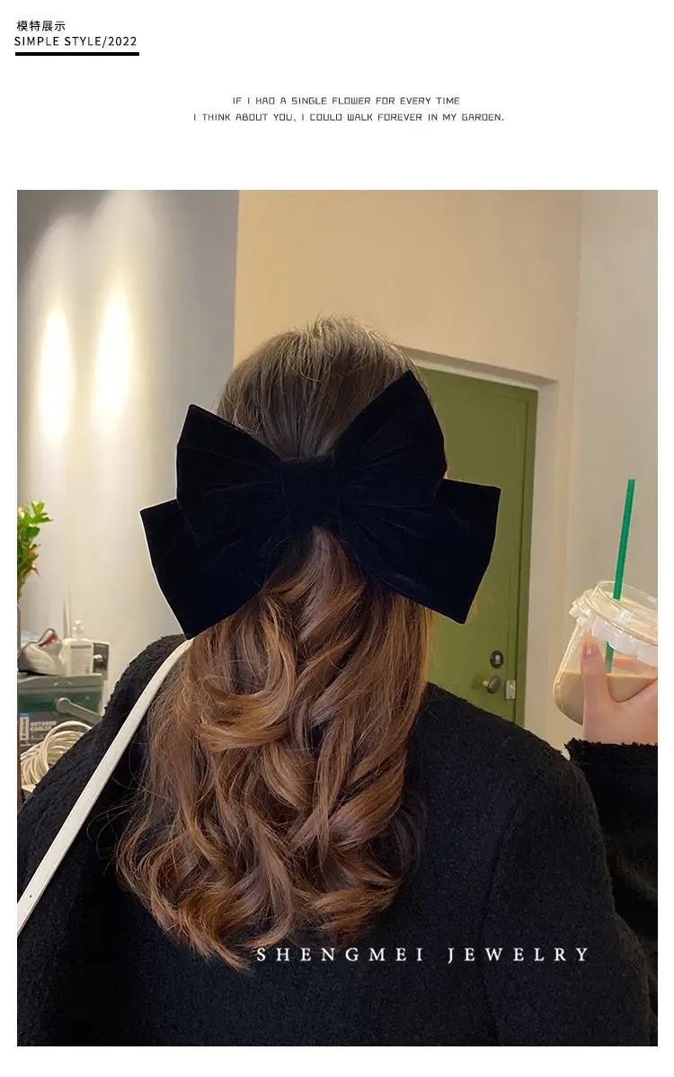 Autumn Winter Black Velvet Bow Hairpin Women — feature 3