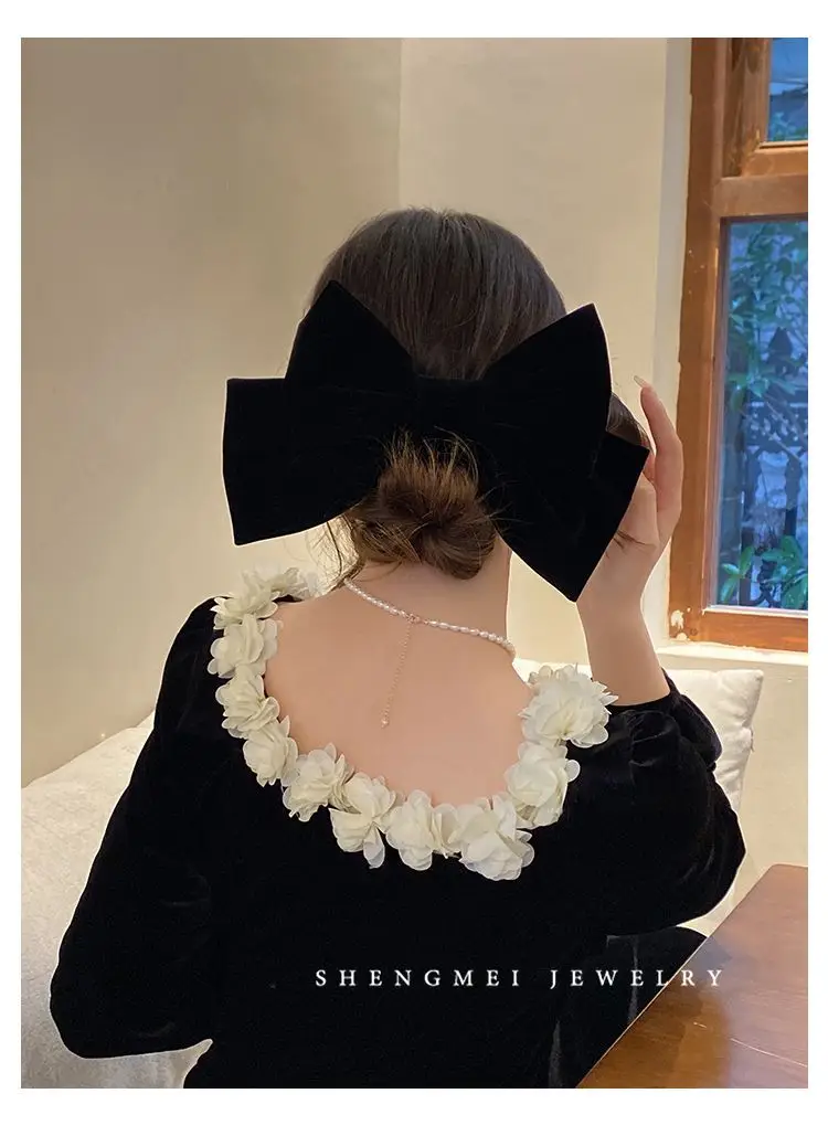 Autumn Winter Black Velvet Bow Hairpin Women — feature 4