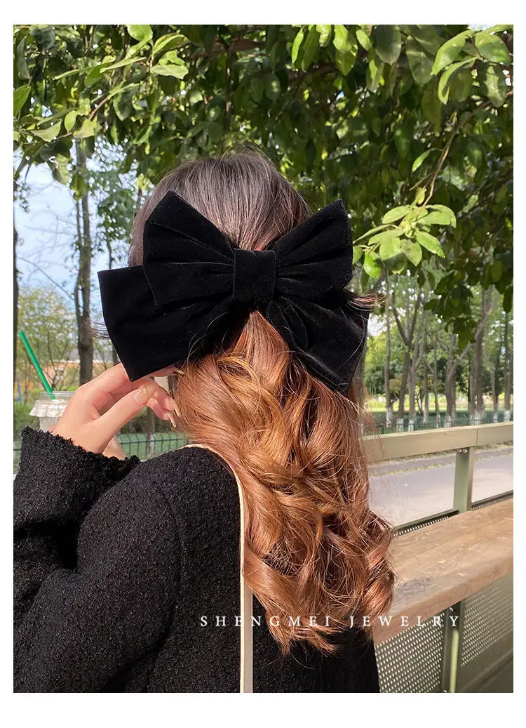 Autumn Winter Black Velvet Bow Hairpin Women — feature 6