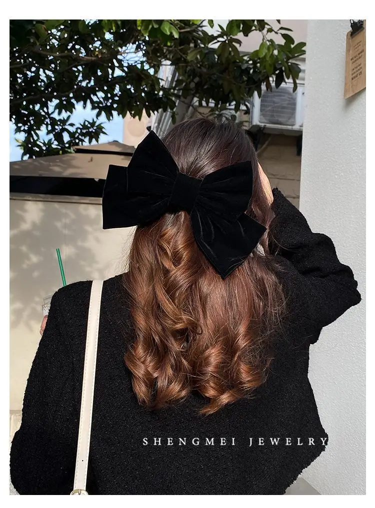 Autumn Winter Black Velvet Bow Hairpin Women — feature 7