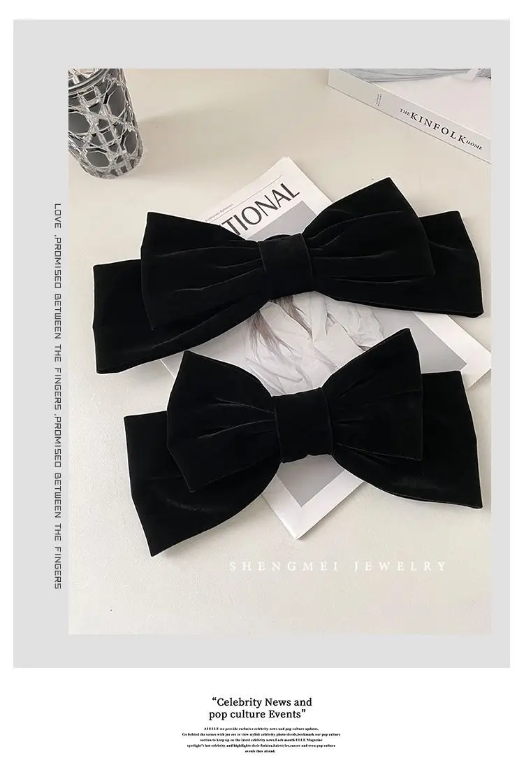 Autumn Winter Black Velvet Bow Hairpin Women — feature 8