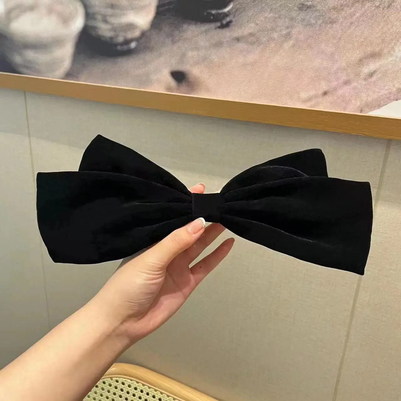 Autumn Winter Black Velvet Bow Hairpin Women - Image 3