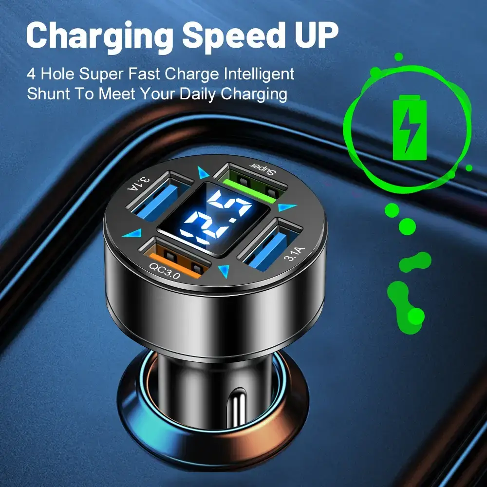 Digital Display 4USB Car Charger 66W Fast Charge — feature 3