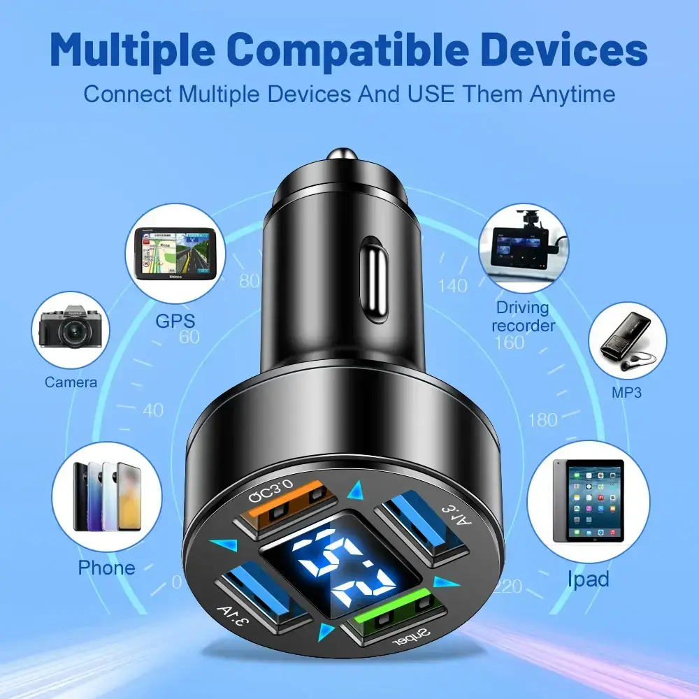 Digital Display 4USB Car Charger 66W Fast Charge — feature 8