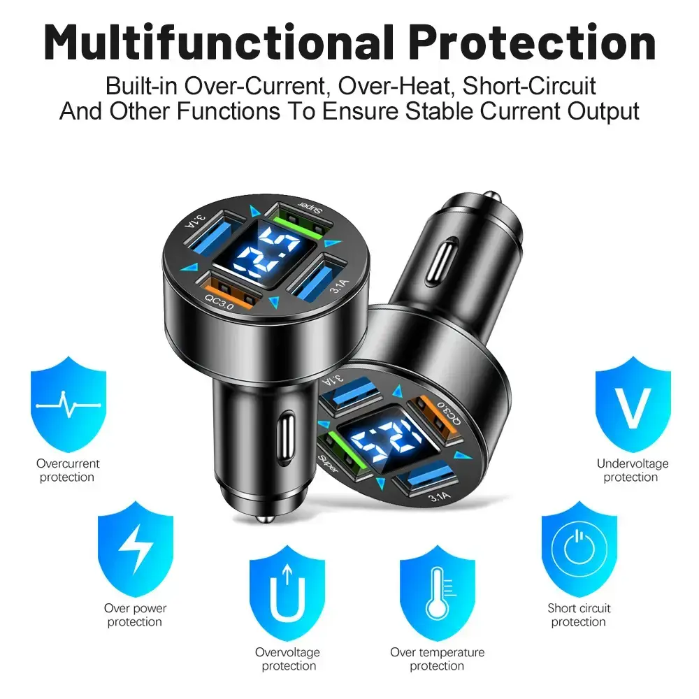 Digital Display 4USB Car Charger 66W Fast Charge — feature 9
