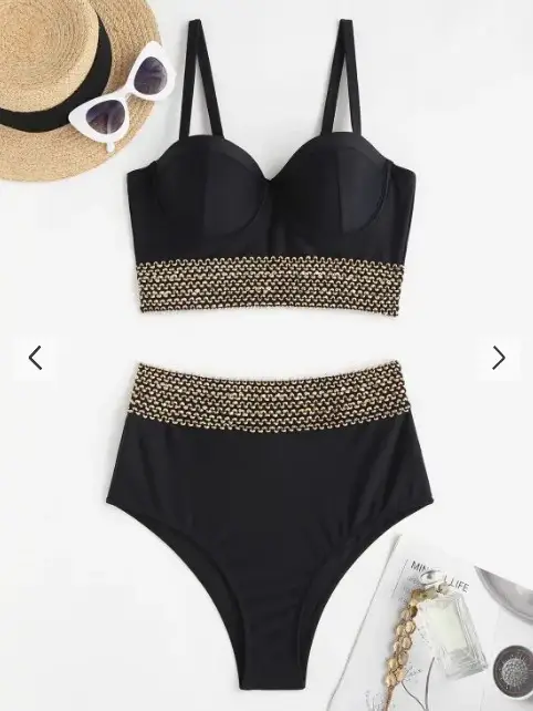 Women's Black Steel Backless Split Swimsuit with Chain Detail - Image 5