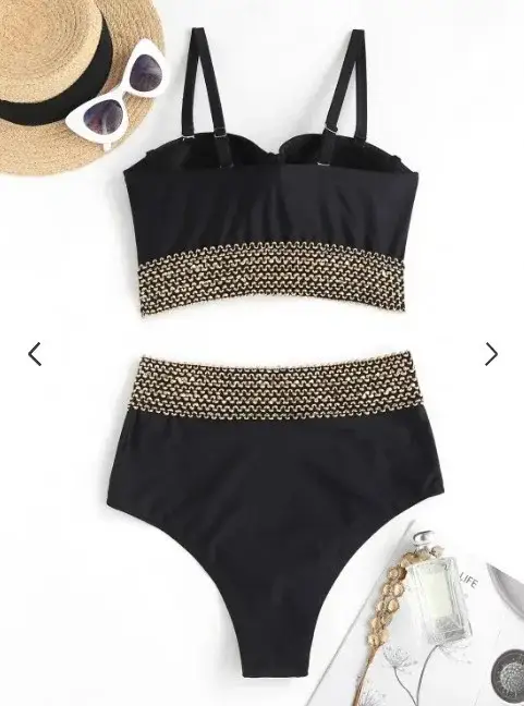 Women's Black Steel Backless Split Swimsuit with Chain Detail — feature 7