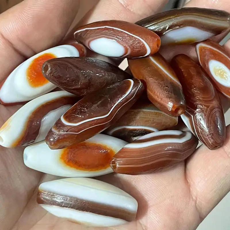 Wholesale Brown Silk Agate Sky Eye Dzi Beads 15x30mm - Image 2
