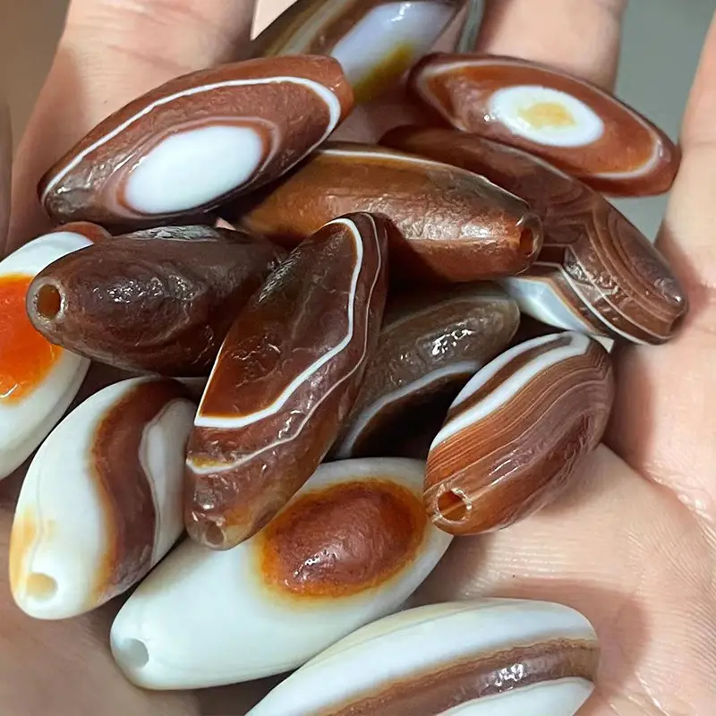Wholesale Brown Silk Agate Sky Eye Dzi Beads 15x30mm - Image 3