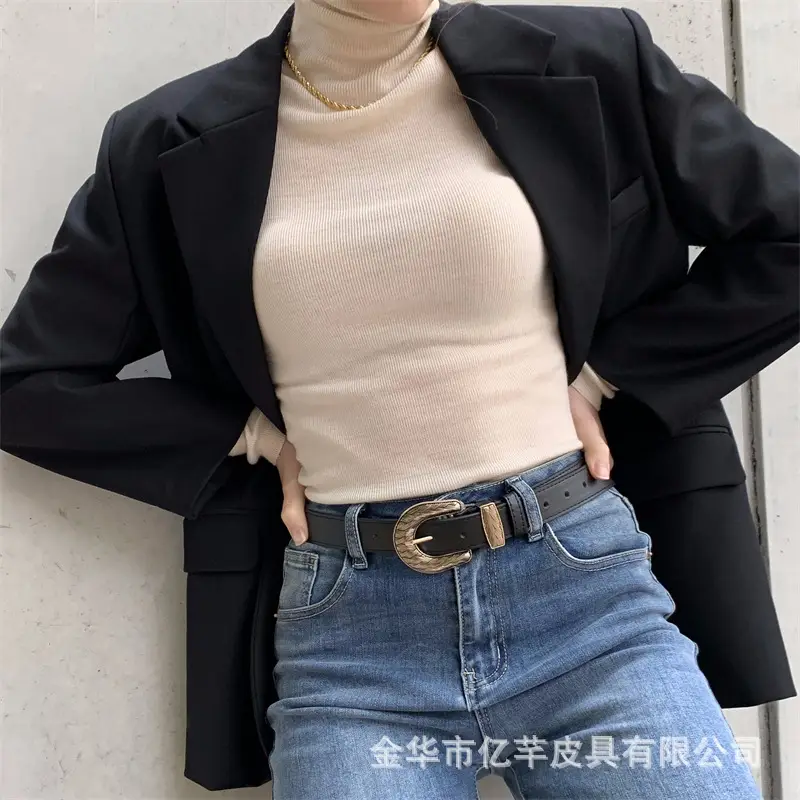 Women's Black Belt with Turtleneck Jeans Set — feature 11