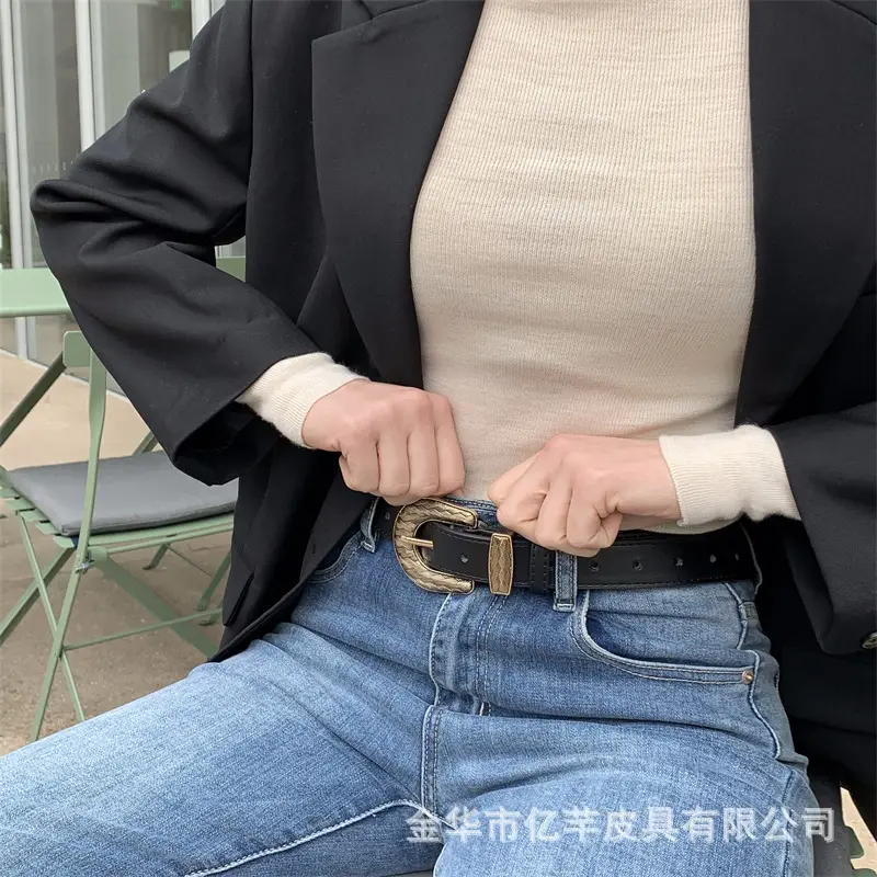 Women's Black Belt with Turtleneck Jeans Set — feature 15