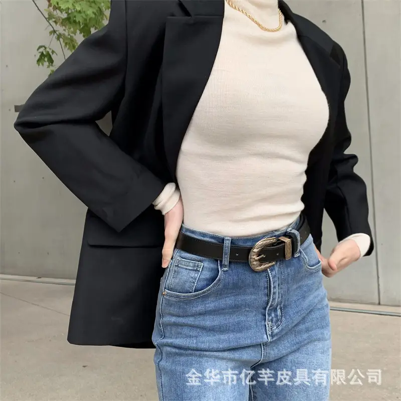 Women's Black Belt with Turtleneck Jeans Set — feature 9