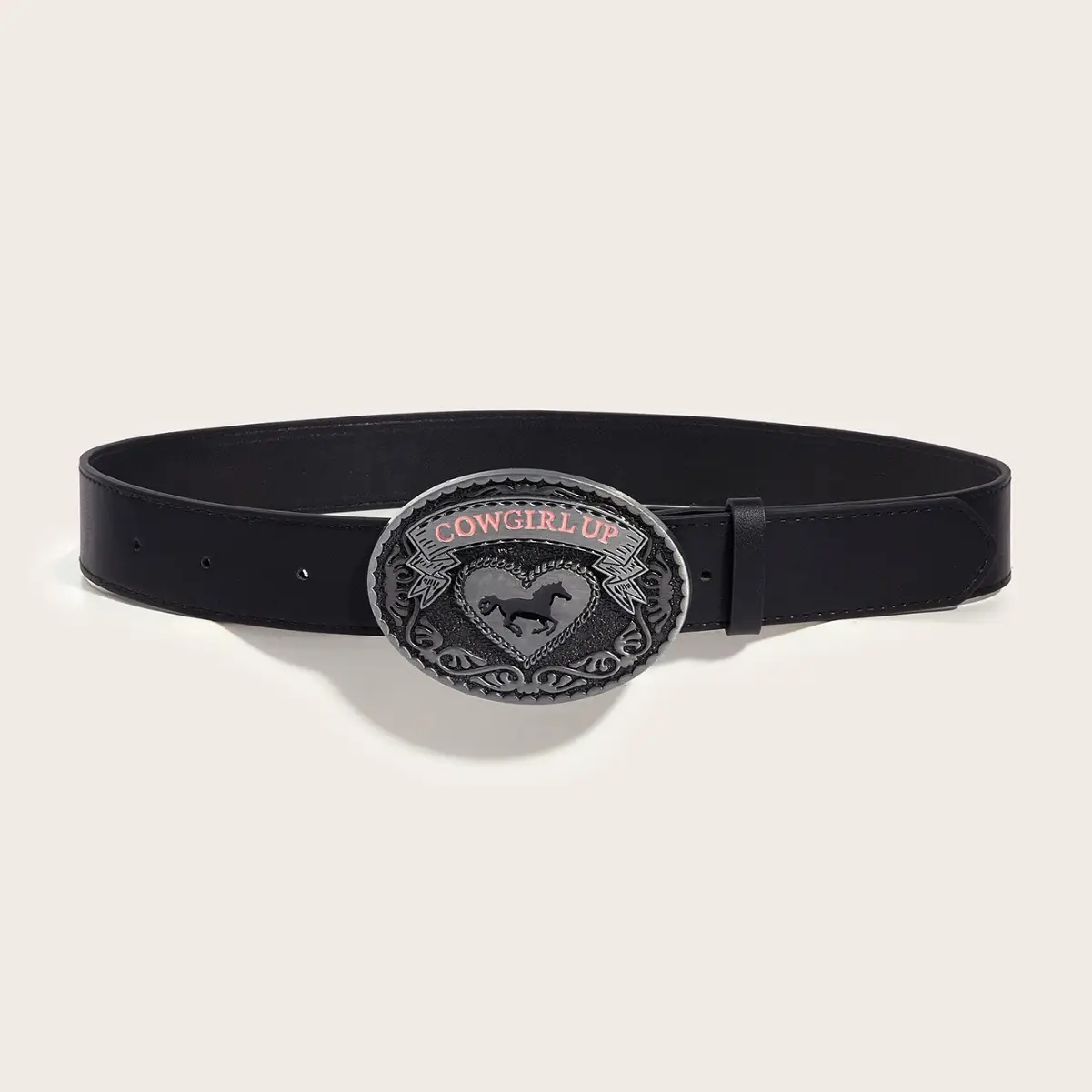 Cowgirl Belt with Heart Emblem Black Snap