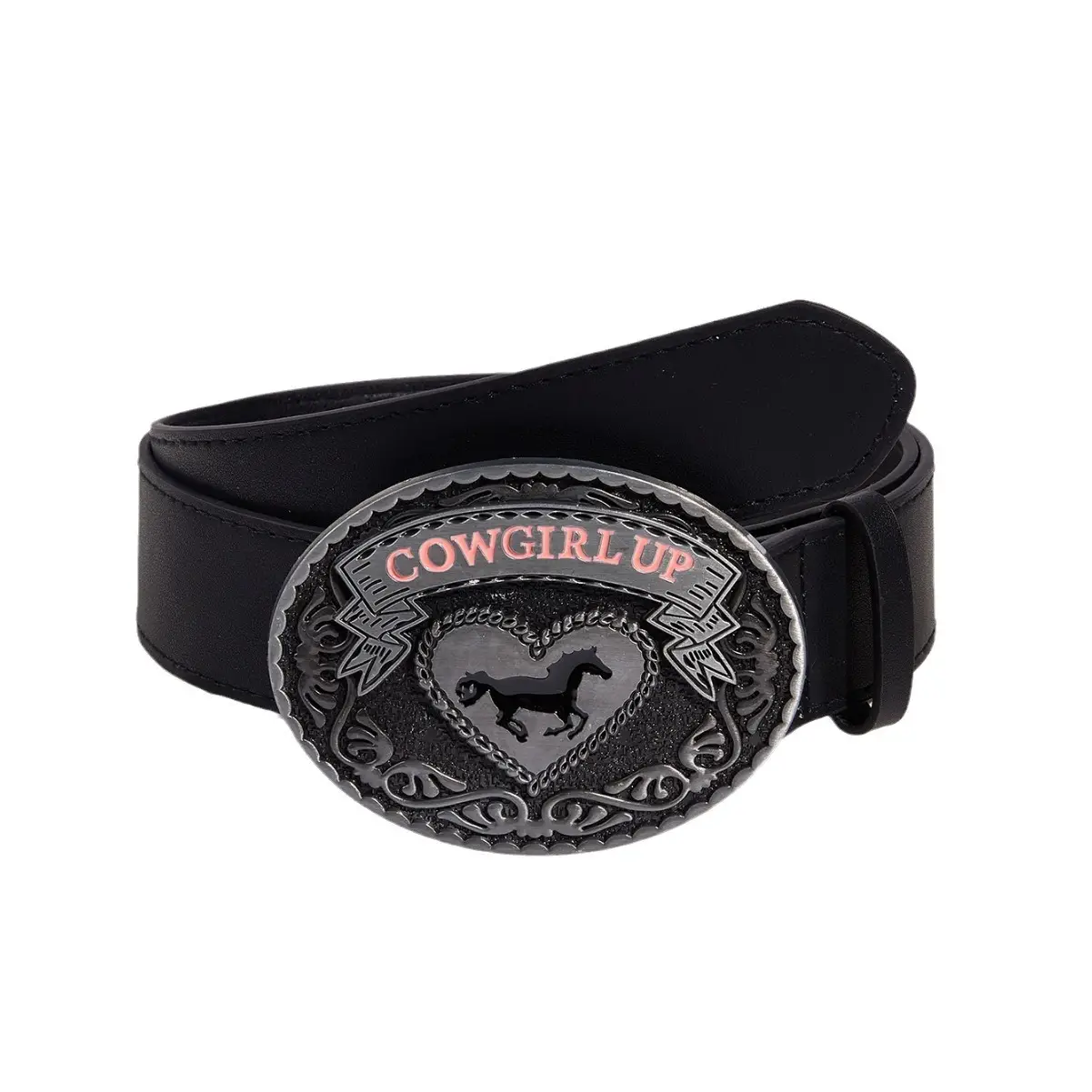 Cowgirl Belt with Heart Emblem Black Snap