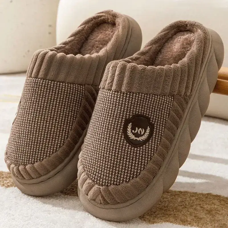 Extra Large Size 2026 Thick Cotton Slippers with a Stepping-On-Feces Sensation for Men and Women, Winter Thick-Soled Indoor Warm Plush Slippers for Home Use