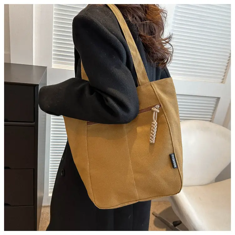 Canvas College Student Shoulder Bag Tan Large Capacity — feature 16