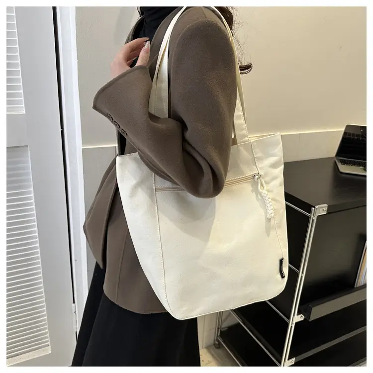 Canvas College Student Shoulder Bag Tan Large Capacity — feature 17