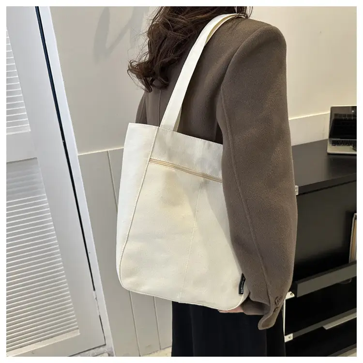 Canvas College Student Shoulder Bag Tan Large Capacity — feature 18