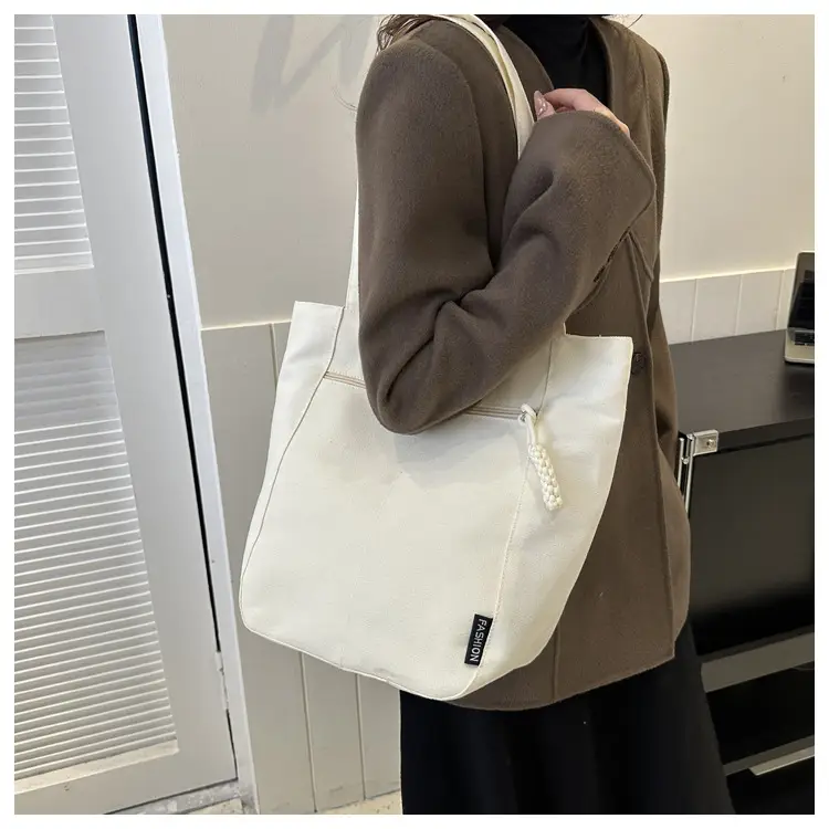 Canvas College Student Shoulder Bag Tan Large Capacity — feature 19